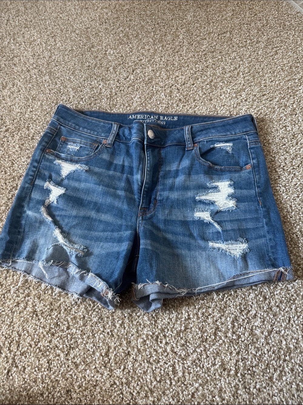 American Eagle Outfitters Ripped Blue Denim Jean Shorts
